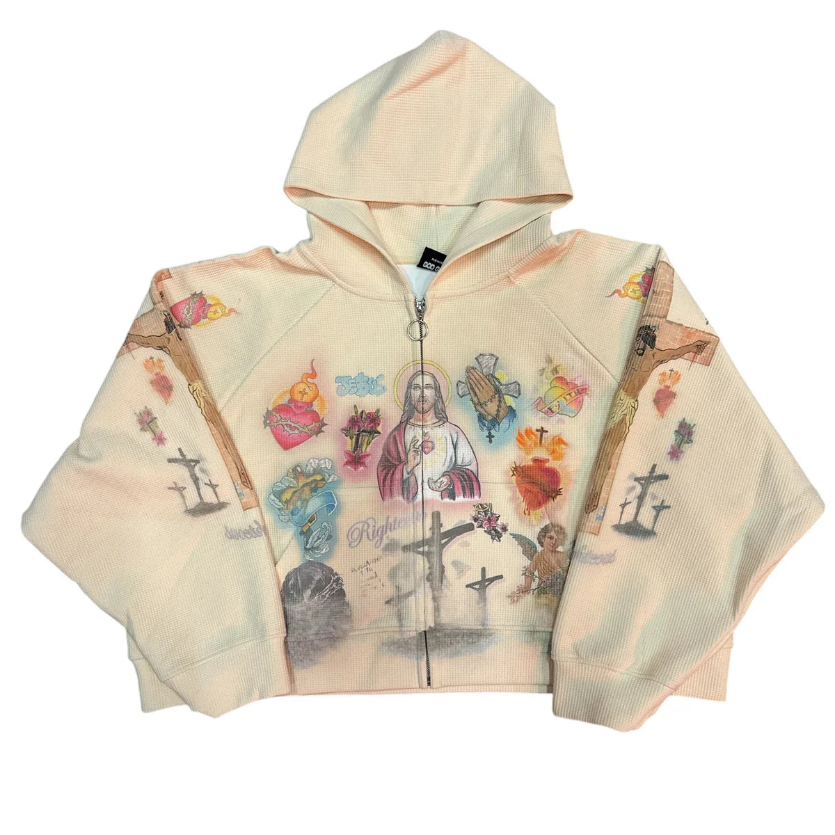 We Are Righteous "Risen King" Cropped Thermal Zip-Up Hoodie