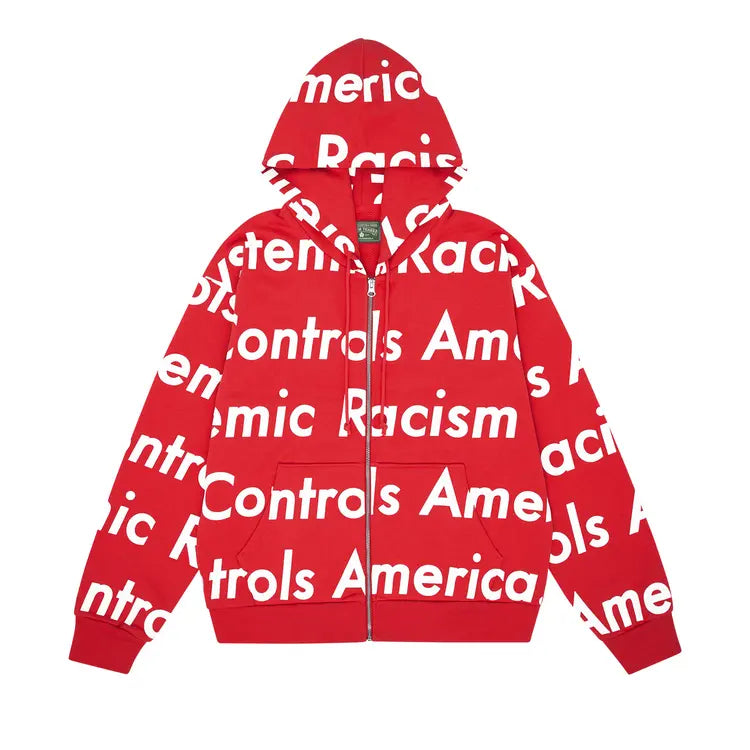 Denim Tears x Arthur Jafa Systemic Racism Controls America Zip Up Hoodie 'Red'