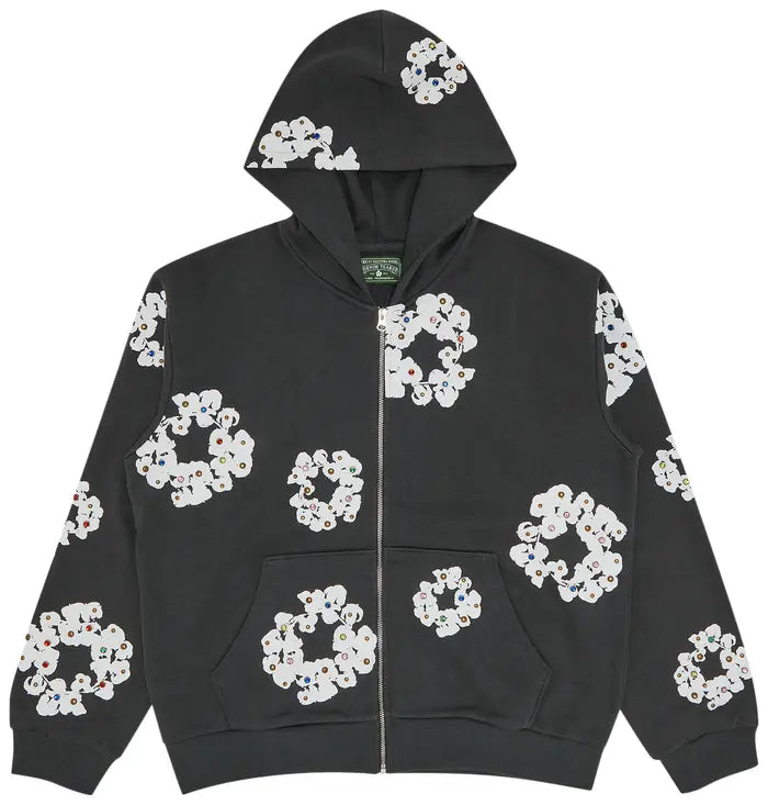 Denim Tears Rhinestone Wreath Zip Hoodie 'Vintage Grey '