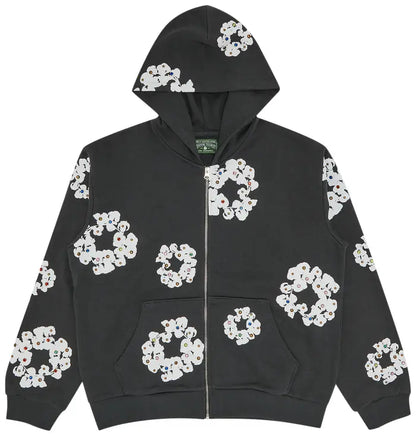 Denim Tears Rhinestone Wreath Zip Hoodie 'Vintage Grey '