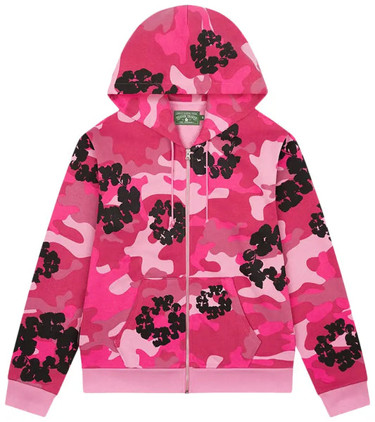 Denim Tears The Wreath Zip Hoodie 'Pink Camo'