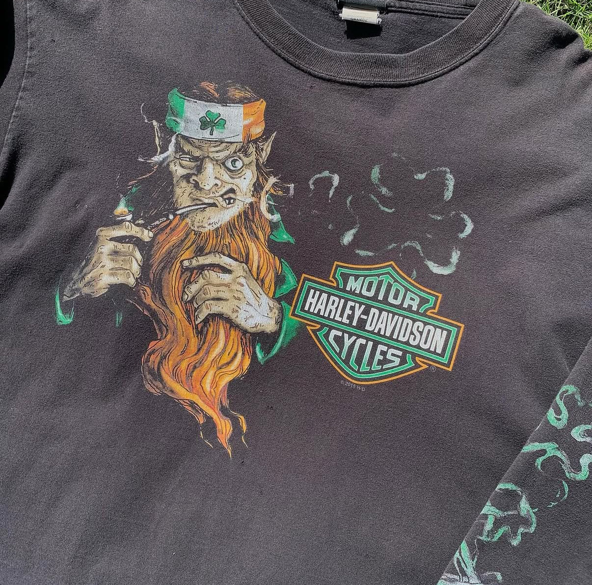 Vintage Harley Davidson Lucky Leprechaun Long Sleeve Tee