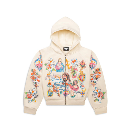 We Are Righteous "Risen King" Cropped Creme Zip-Up Hoodie