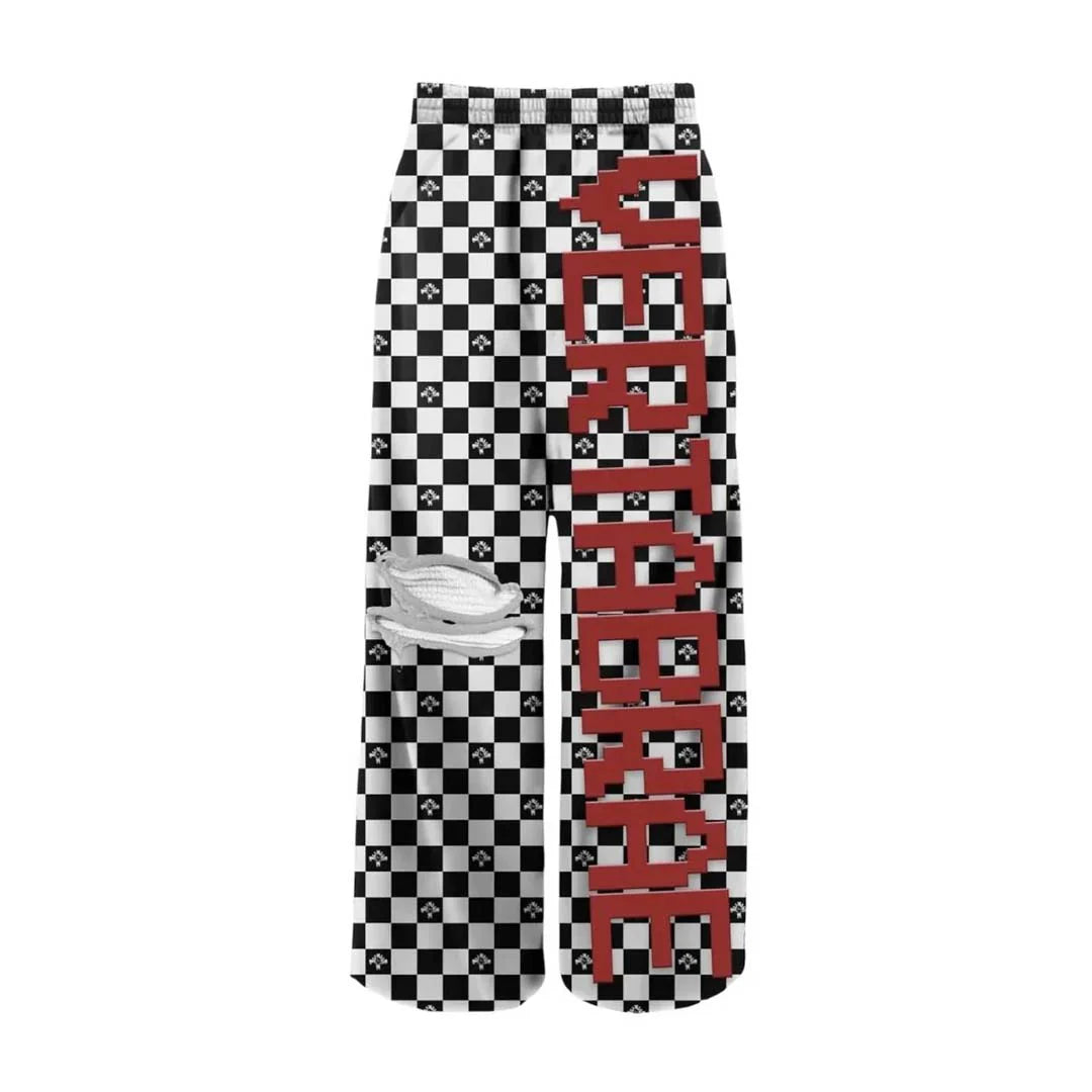Vertabrae Checkered Grid Sweatpants White Red