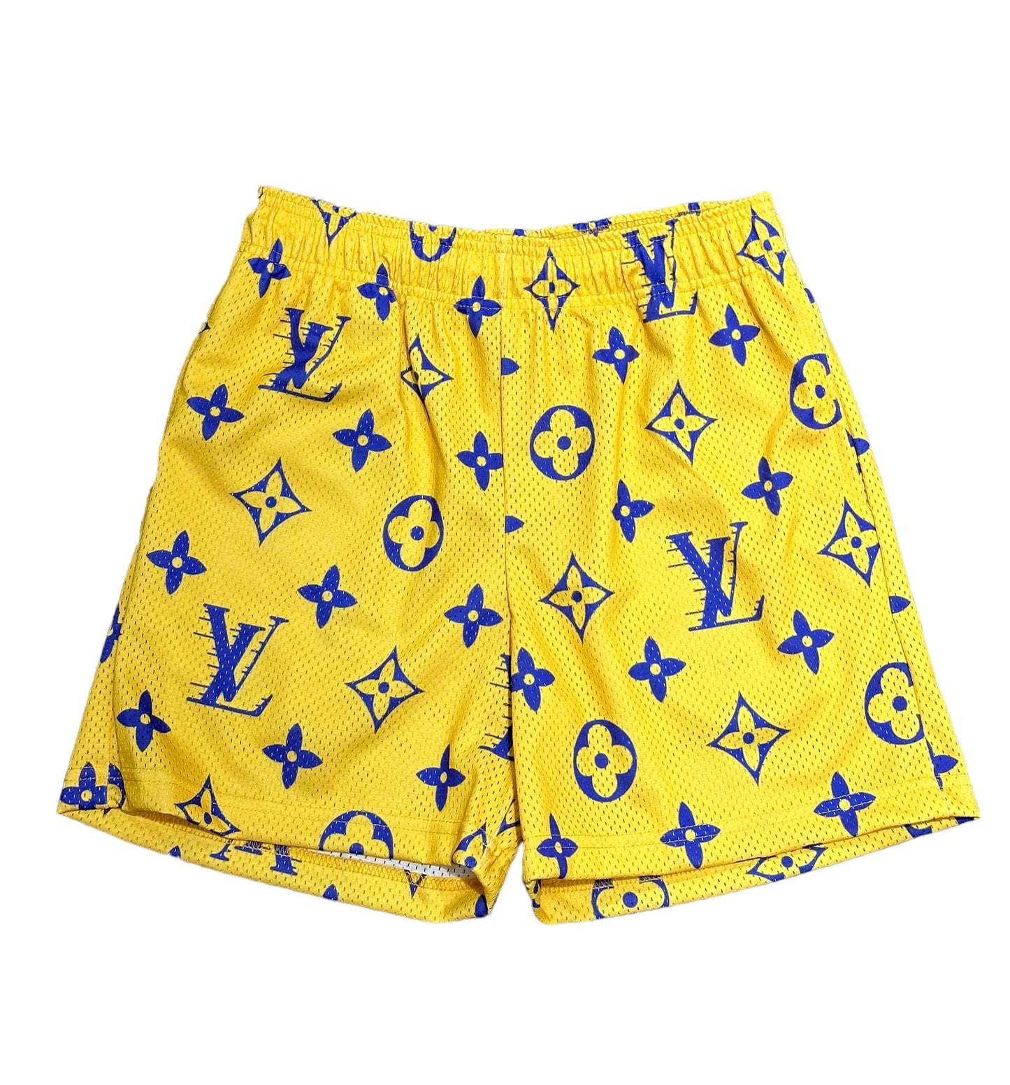 BRAVEST STUDIOS LV MONOGRAM YELLOW/PURPLE LAKERS MESH SHORTS