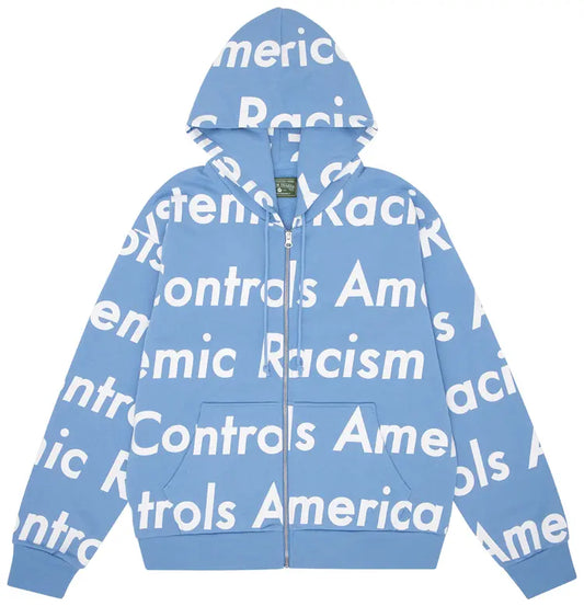 Denim Tears x Arthur Jafa Systemic Racism Controls America Zip Up Hoodie 'Dusty Blue'