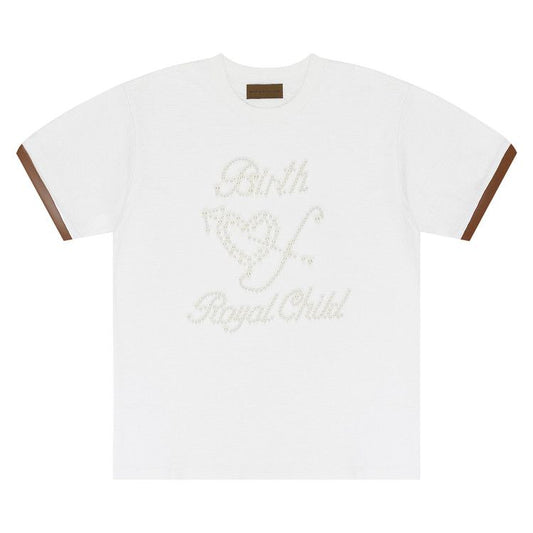 Birth Of Royal Child Pearl Patchwork Short-Sleeve 'White
