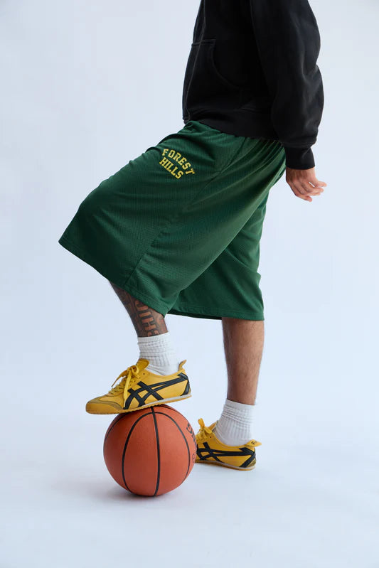 GREEN BAGGY MESH SHORTS
